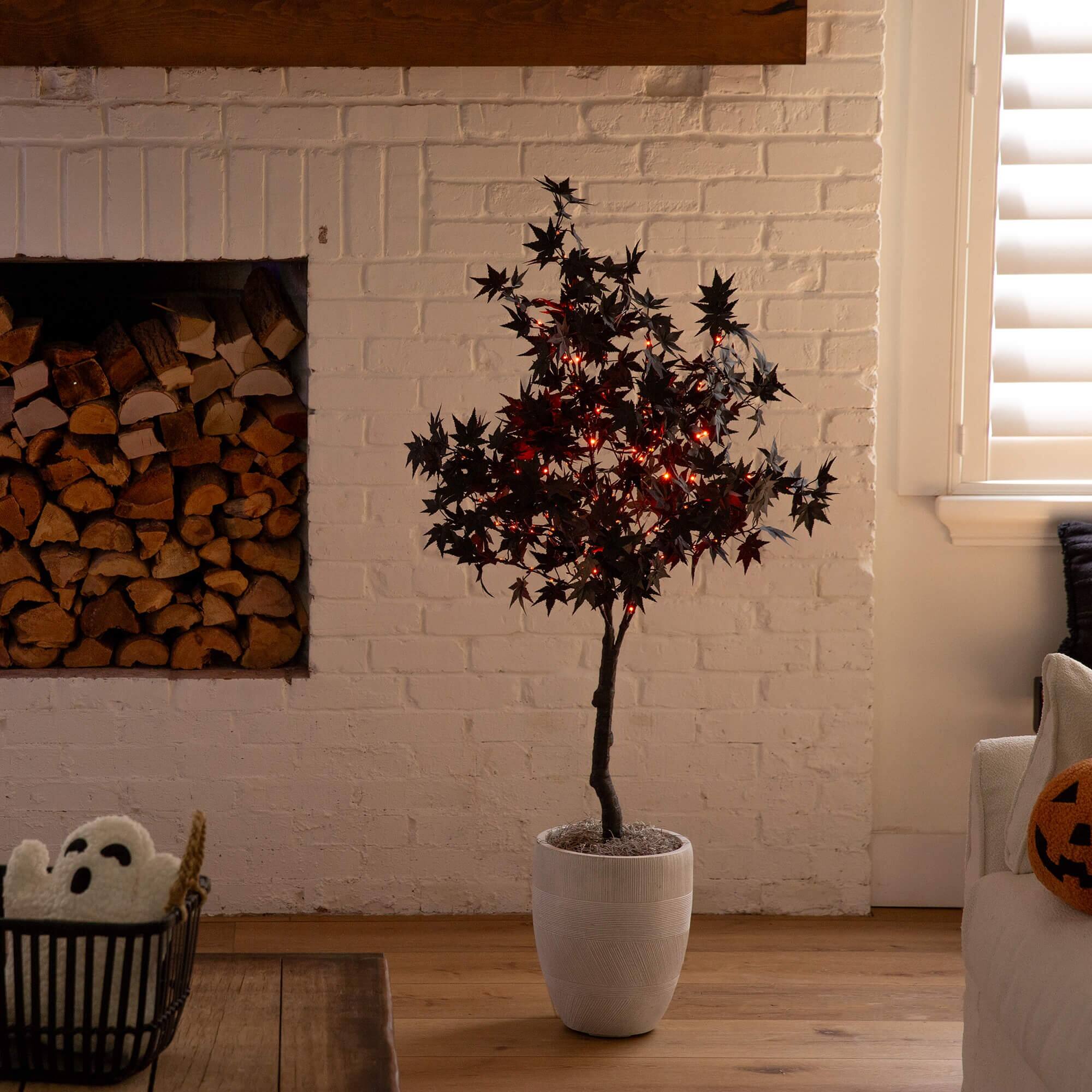 4ft. Pre-Lit Artificial Halloween Black Maple Tree with 180 Orange & Purple LED Lights